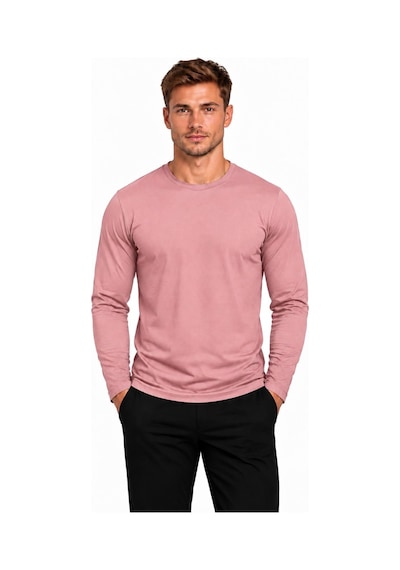 Axxel Erkek Pamuklu Bisiklet Yaka Uzun Kollu T-shirt-d4005 Pembe