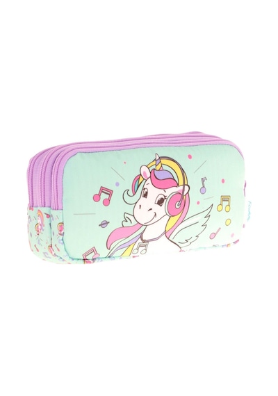 Kaukko Kids Üç Bölmeli Su Yeşili, Unicorn Temalı, Kız Çocuk Okul Kalemliği - L8234 Su Yeşili