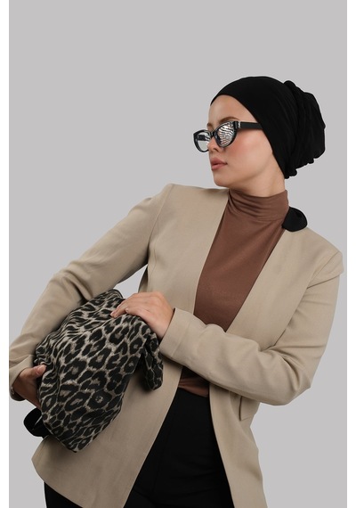 Hürrem Bone Siyah Versa Kuyruklu Pratik Tesettür Bone Sandy Büzgülü 2515 01