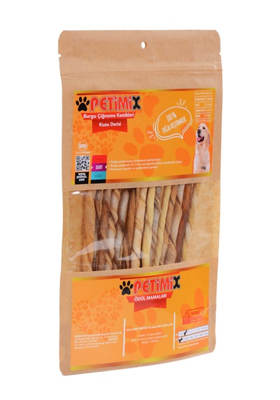 Petimix Burgu Kuzu Derisi Çiğneme Kemikleri Köpek Ödülü 100 G