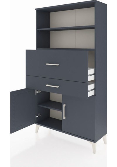 Arges Dolap 3 Raflı 2 Çekmeceli 2 Kapaklı 88x30x163 Antrasit-... Antrasit