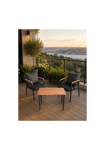 Bahçe Balkon Mobilyası 3+1+1+sehpa Gri Gri