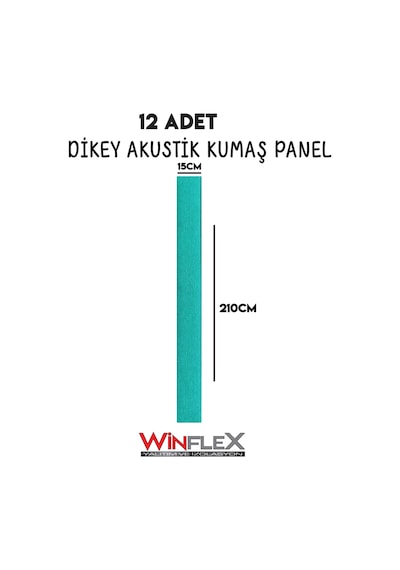 Akustik Kumaş Kaplı Dikey Panel 15x210cm - 12 Adet Turkuaz Renk