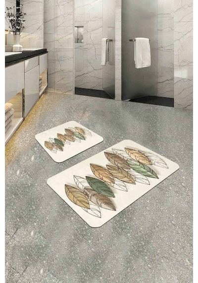 Krem Etnik Desenli Banyo Halısı Klozet Paspas Seti Bs326n11