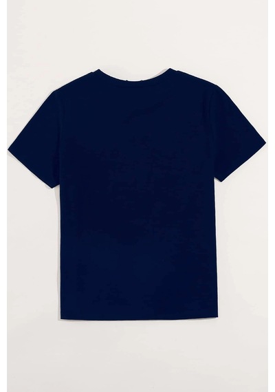 Unisex Minimal Line Drawing Baskılı T-shirt Lacivert