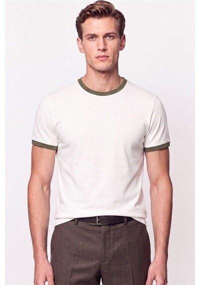 Efor Slim Fit Bisiklet Yaka Ekru - Haki Tişört Ts 932 Ekru-haki