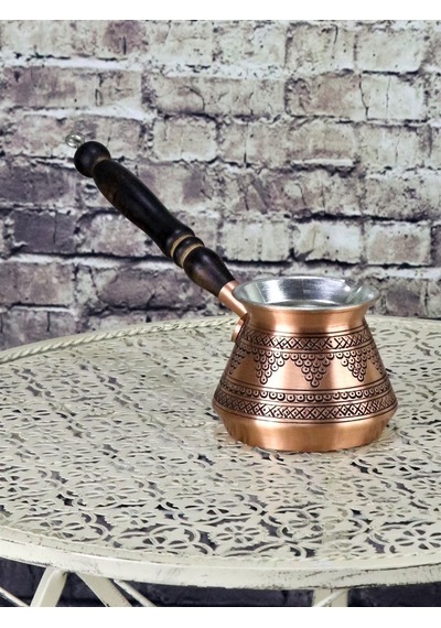 Kalın Topak Üzüm İşlemeli Bakır Cezve 4 Fincanlık