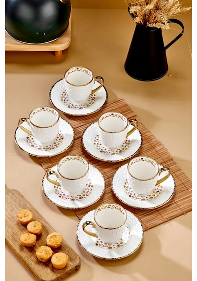 Cooker Royal Bloom 6 Kişilik 180 Ml Porselen Duble Çay Ve Kahve Fincan Takımı Ckr3808 Altın
