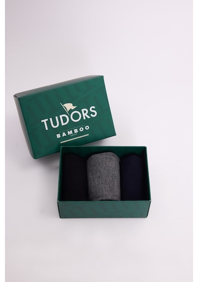 Tudors Özel Kutulu 3'lü Siyah-lacivert-gri Bambu Çorap-51525 Çok Renkli