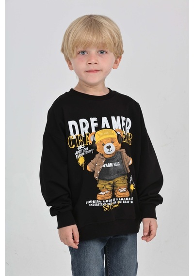 Toontoy Kids Toontoy Erkek Çocuk Dreamer Ayı Baskılı Sweatshirt Siyah