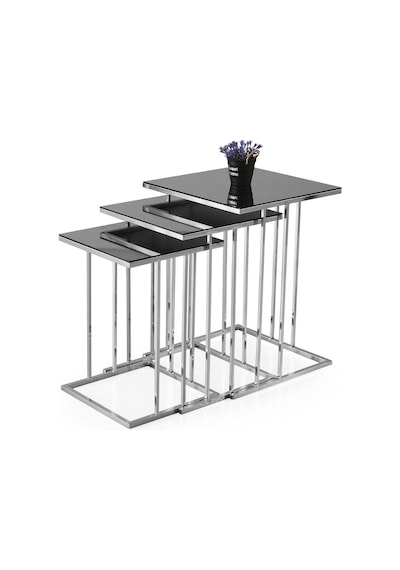 Elit C Zigon Sehpa 3'lü Metal Ayak Camlı 001