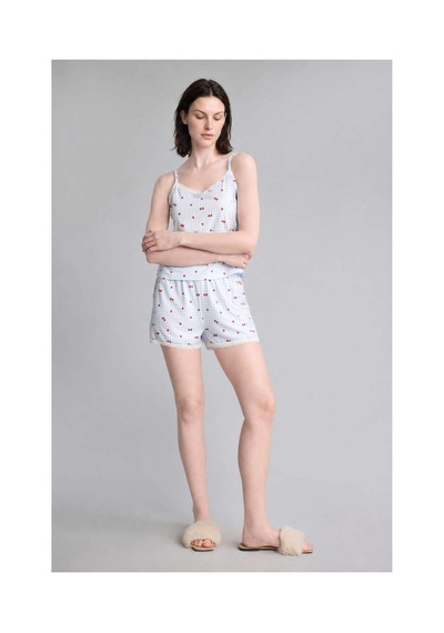 Defacto Regular Fıt Askılı 2li Softshell Açık Mavi Şortlu Pijama Takımı H6376ax26hsbe250 Mavi-be250