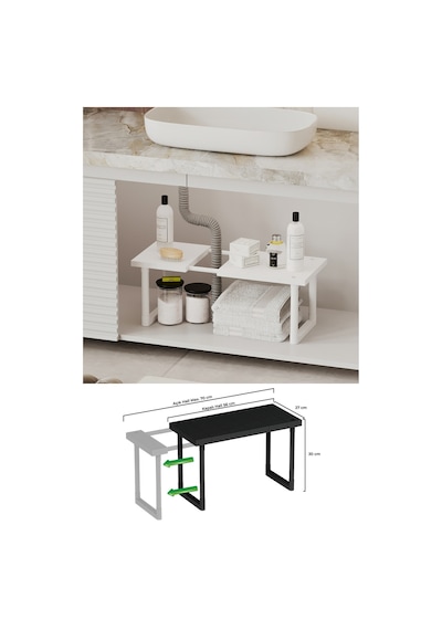 İndecor Houseware Plastik Genişletilebilir Raf Ayarlanabilir Düzenleyici Mutfak Banyo Düzenleyici - Tek Katlı - Beyaz