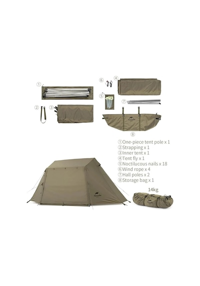 Naturehike Village 5.0 Otomatik Kurulum 4 Kişilik Kamp Çadır Army Green Zeytin Yeşili