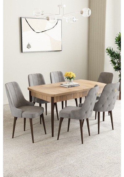 Clara Meşe Desen 80x132 Açılabilir Mdf Masa Yemek Odası Takımı,mutfak Takımı 6 Adet Sandalye Gri Clara Meşe Desen 80x132 Açılabilir Mdf Masa Yemek Odası Takımı,mutfak Takımı 6 Adet Sandalye Gri