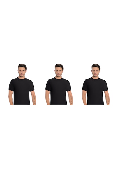 İki Yıldız Erkek Modal Sıfır Yaka Kısa Kol T-shirt 3'lü Paket 3042 Siyah