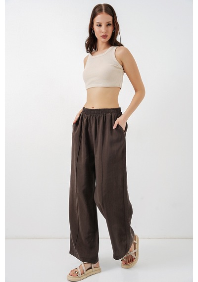 Bigdart Kadın Beli Lastikli Bol Paça Pantolon 30087 - A.kahve