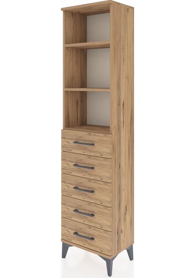 Arges Dolap 3 Raflı 5 Çekmeceli 44x30x182 Çam-çam Çam