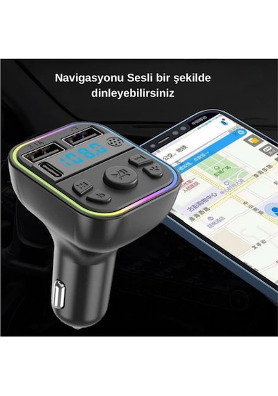 Rgb Bluetooth Araç Kiti Transmitter Usb Type-c Mp3 Sd Kart Flash Hızlı Çakmaklık Şarjı