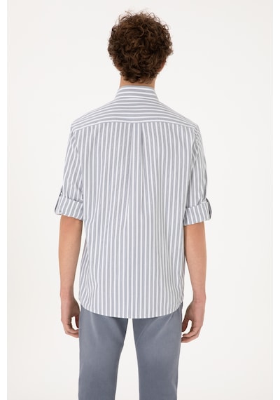 U.S. Polo Assn. Erkek Gri Çizgili Beyaz Gömlek 50306327-VR024