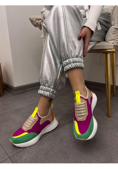 Erva'nın Butiği Oranj Mor Triko Mines Kadın Bağcıklı Sneakers-5293