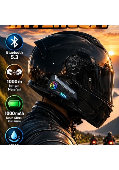 Kask İçi Bluetooth 5.3 Intercom Kulaklık 1000 M İletişim Mesafesi, 1000 Mah, Ipx6 Ve Rgb Işık