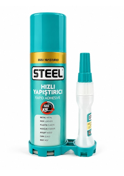 Steel Hızlı Yapıştırıcı + Aktivatör Sprey Seti Metal, Plastik, Ahşap, Mdf 200 Ml