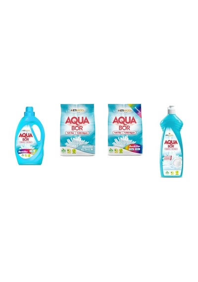 Aquabor Doğal Mineralli Sıvı Renkliler + 4 Kg Beyaz + 4 Kg Renkliler + Elde Bulaşık 4 Lü Set 0.75 LT - 2.5 LT - 12 KG