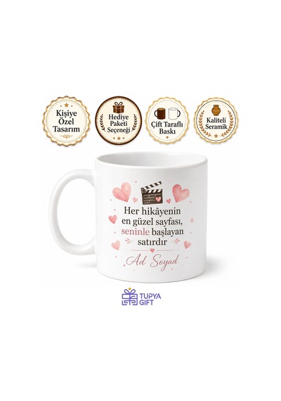 Romantik Komedi Severlere Mutlu Son Aşığı Gülümseten Kupa Bardak Hediye Beyaz / Çok Renkli