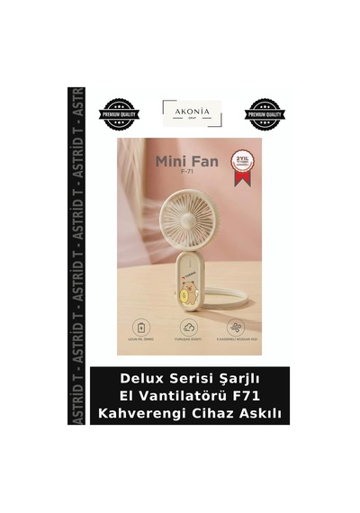 Delux Serisi Şarjlı El Vantilatörü F71 Kahverengi Cihaz Askılı