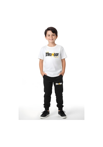 Fyk Kids Erkek Çocuk Think Yazı Baskılı Yazlık Alt-üst Takım Beyaz