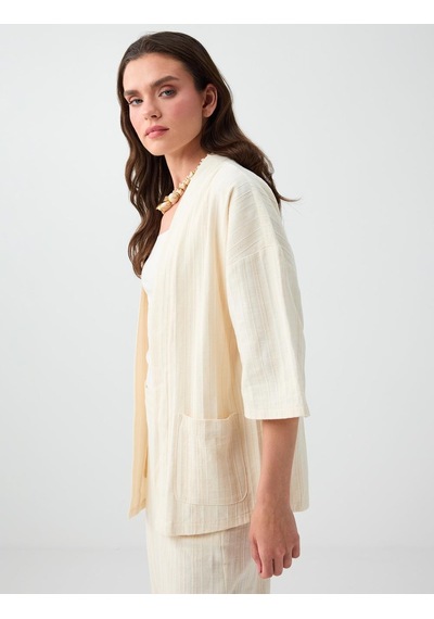 Jimmy Key Jimmy Key Kırık Beyaz Truvakar Kol Açık Yaka Pamuklu Kimono 6sw146751106