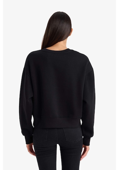 Defacto Boxy Fit Bisiklet Yaka Aplike Kalın Sweatshirt G7007ax25wnbk81 Siyah-bk81