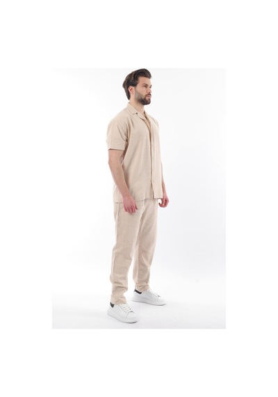 Madmext Bej Over Fit Erkek Gömlek Takım E7303 Bej