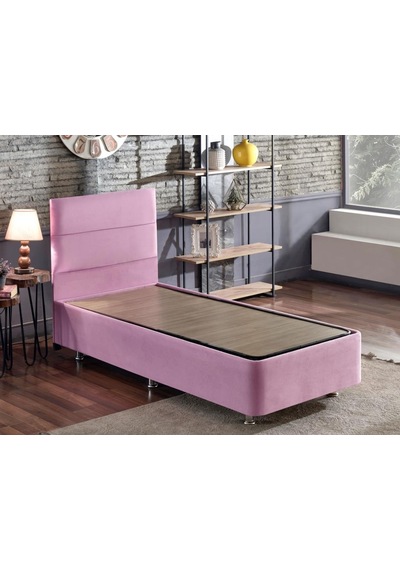Nironyatak Niron Pinky Tek Kişilik Yatak Seti - Pembe Kumaş Baza, Başlık Ve