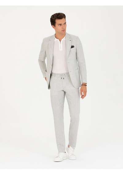Cacharel Açık Gri Slim Fit %100 Keten Ceket