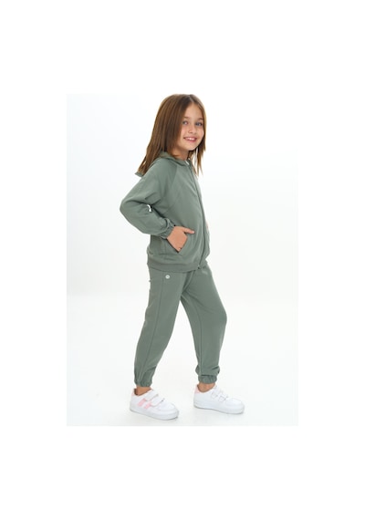 Toontoy Kids Kız Çocuk 2'li Takım Kapüşonlu Cepli Reglan Kol Sweatshirt & Beli Paçası Lastikli Cepli Jogger Eşofman Altı - 2 İplik Yeşil