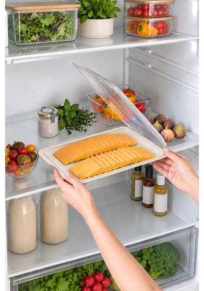 Gıda Saklama Kabı &şeffaf Kapaklı Sığ Şarküteri Saklama Kabı, Buzdolabı Kahvaltılık Peynir Salam Kabı, 35 X 250 X 170 Mm Bpa Free Bej - 934476259 Bej
