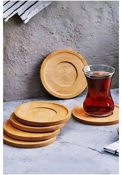 Bambu 6 Adet Yuvarlak Çay Bardağı Tabağı