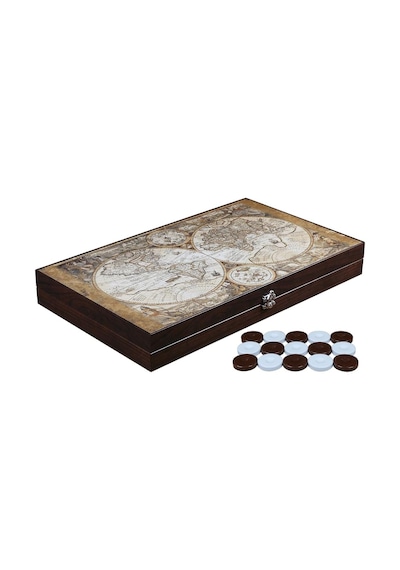 Antik Dünya Haritası Deri Tavla - 49cm X 30cm X 6.2cm, 8 Yaş Ve Üzeri, Soyut Strateji, 1 Oyuncu