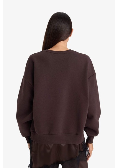 Defacto Relax Fit Bisiklet Yaka Etek Ucu Dantel Detaylı Sweatshirt G8595ax25cwbn130 Kahve-bn130