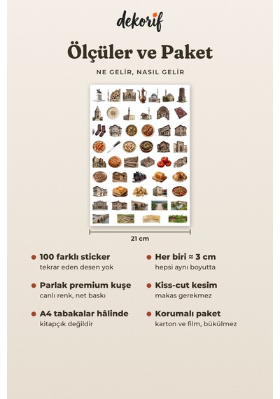 Sivas Sticker Seti 100 Adet - Çifte Minare Divriği Ulu Camii Köfte Gerçekçi Ajanda Journal Çıkartma Çok Renkli
