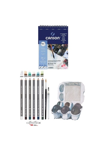 Canson Eskiz Defteri Cretacolor 6'lı Aquarell Sulandırılabilir Fırçalı Eskiz Dereceli Çizim Seti