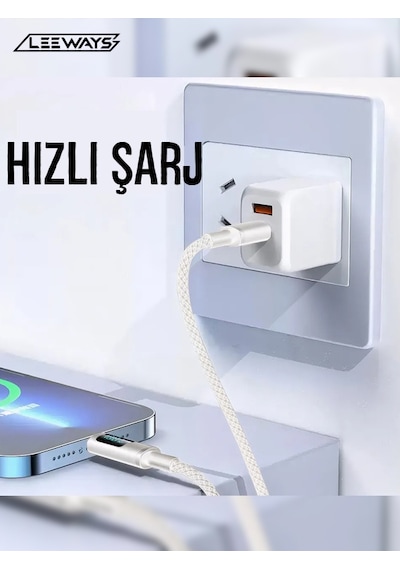 Leeways Dijital Göstergeli 120w Süper Hızlı Örgülü Type C To Type C Şarj Kablosu 1.2 Metre