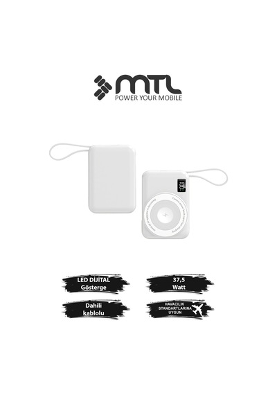 Magsafe Uyumlu 3in1 37,5 Watt Hızlı Şarj Powerbank Watch Ve Airpods Şarj Destekli Mt4580 Beyaz