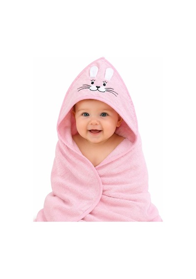 %100 Pamuk Yenidoğan Bebek Kundak Nakışlı Banyo Havlusu Pembe Diğer