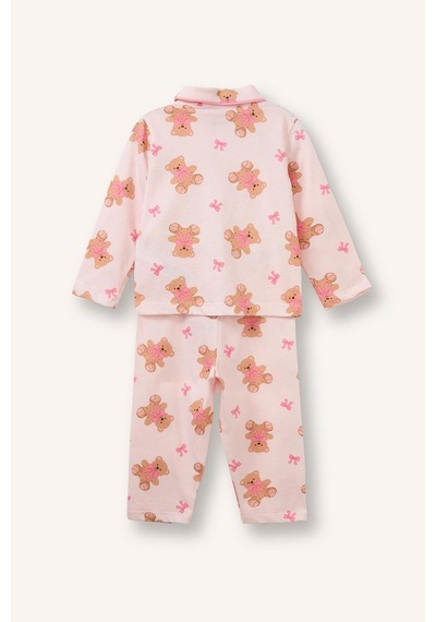 Defacto Ayıcık Desenli Önden Düğmeli 2li Pijama Takımı Kız Bebek I3231a526aupn114 Pembe-pn114