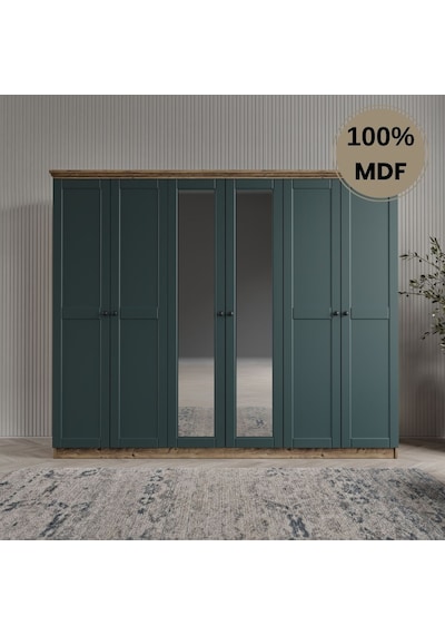 Dali 6 Kapılı Mdf Country Gardırop Yeşil