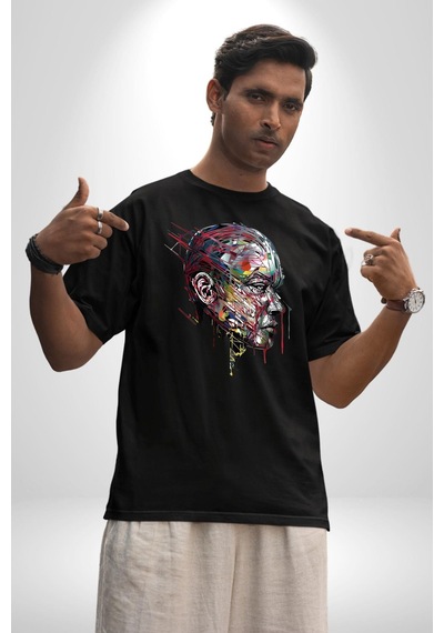 İnsan Kafası Sulu Boya Pamuklu Bisiklet Yaka Unisex Oversize Boyfriend Dijital Baskılı Siyah T-shirt Siyah İnsan Kafası Sulu Boya Pamuklu Bisiklet Yaka Unisex Oversize Boyfriend Dijital Baskılı Siyah T-shirt Siyah