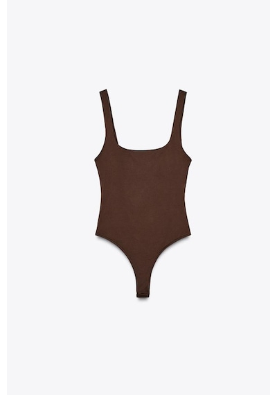 Açelyaokcu Premium Darcy Kare Yaka Bodysuit Kahverengi